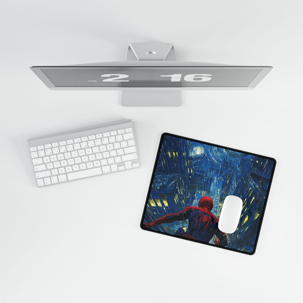 Starry City Night Spider-Hero Desk Mat | XL Superhero Gaming Mousepad