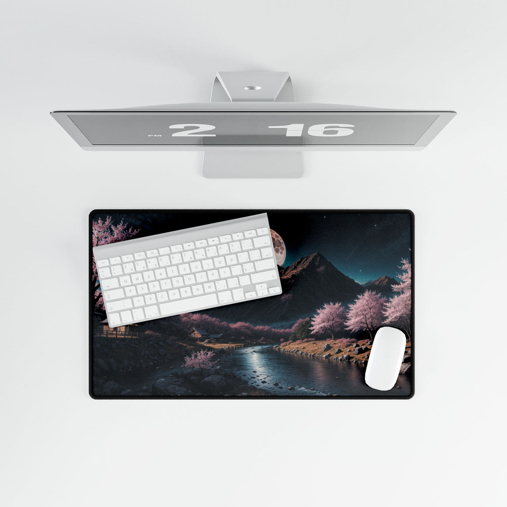 Moonlit Cherry Blossom Valley Desk Mat | Non-Slip Anime Gaming Mouse Pad