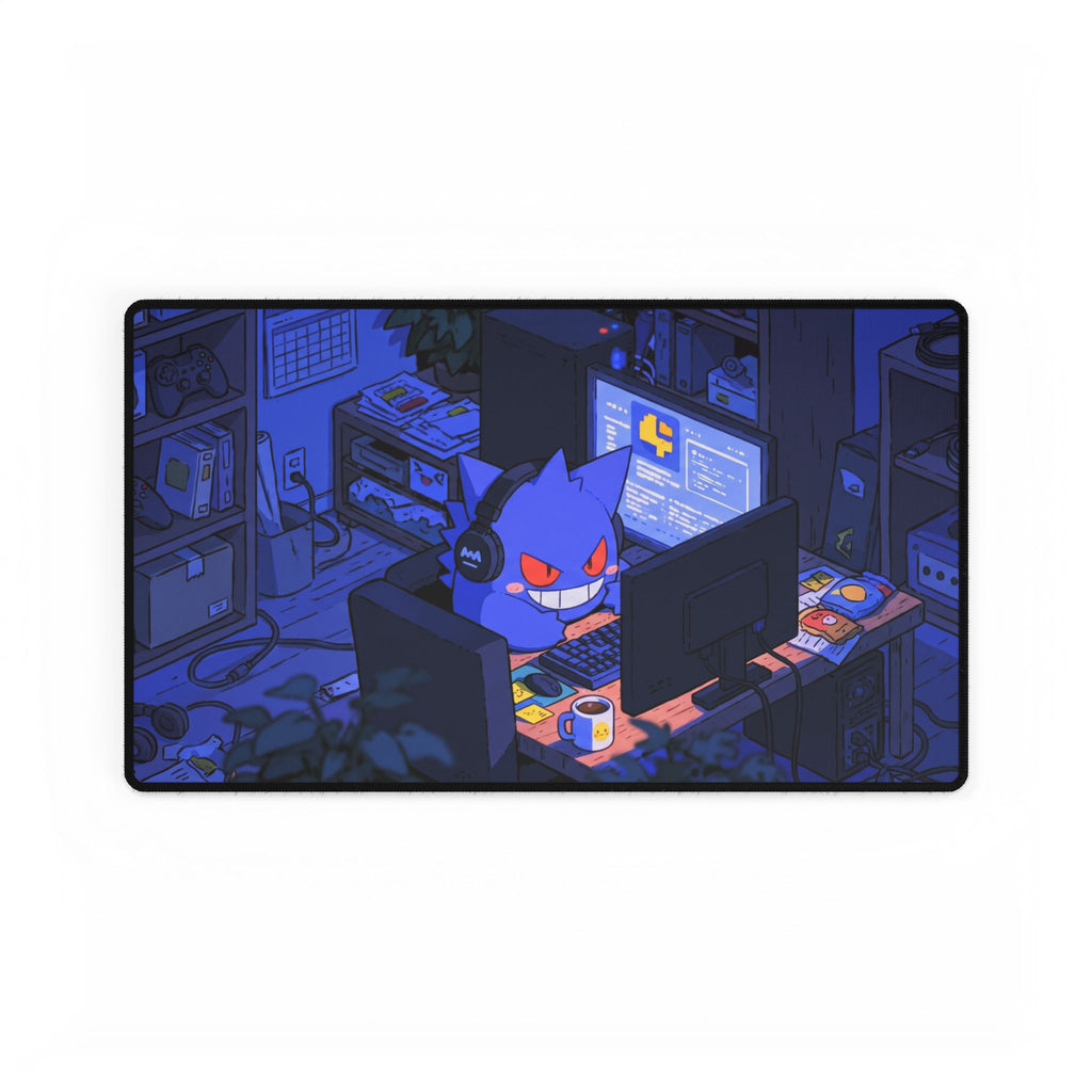 Purple Animal Gamer Night Desk Mat | Anime Gaming Deskpad, Cute Ghost Computer Setup