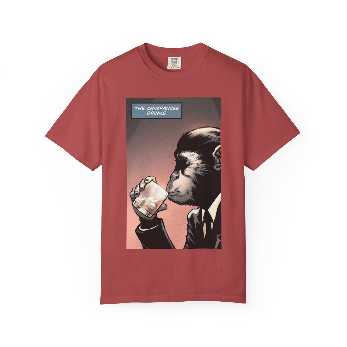 Chimpanzee Drinking Whiskey T-Shirt | Retro Comic Ape Illustration