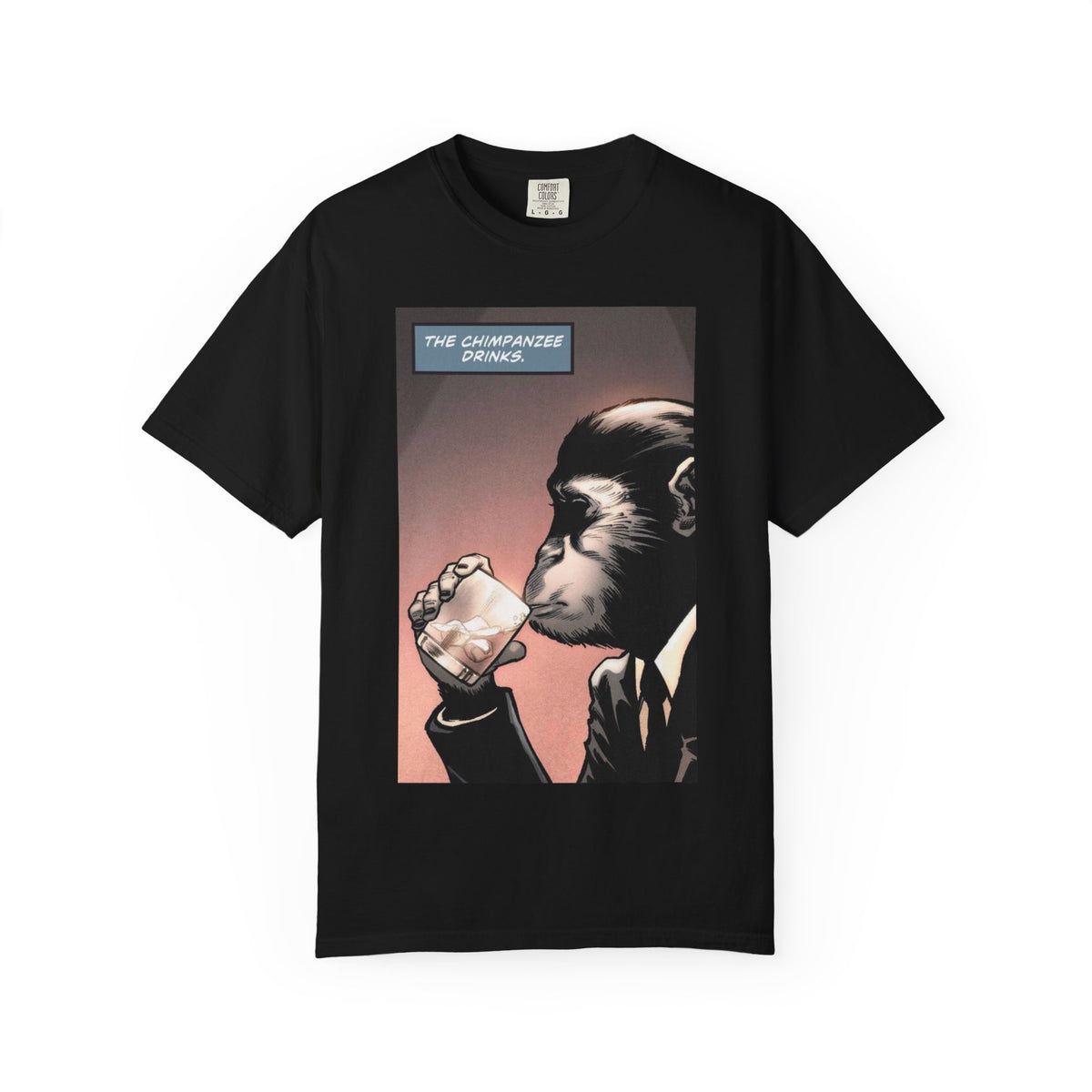 Chimpanzee Drinking Whiskey T-Shirt | Retro Comic Ape Illustration