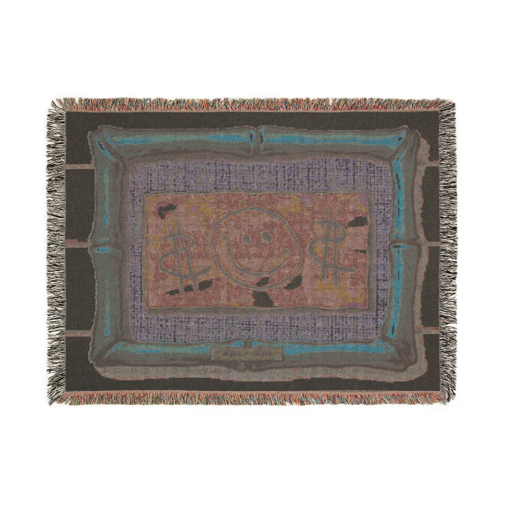 Smiley Dollar Frame Woven Blanket | Money Motif Throw, Decorative Tapestry