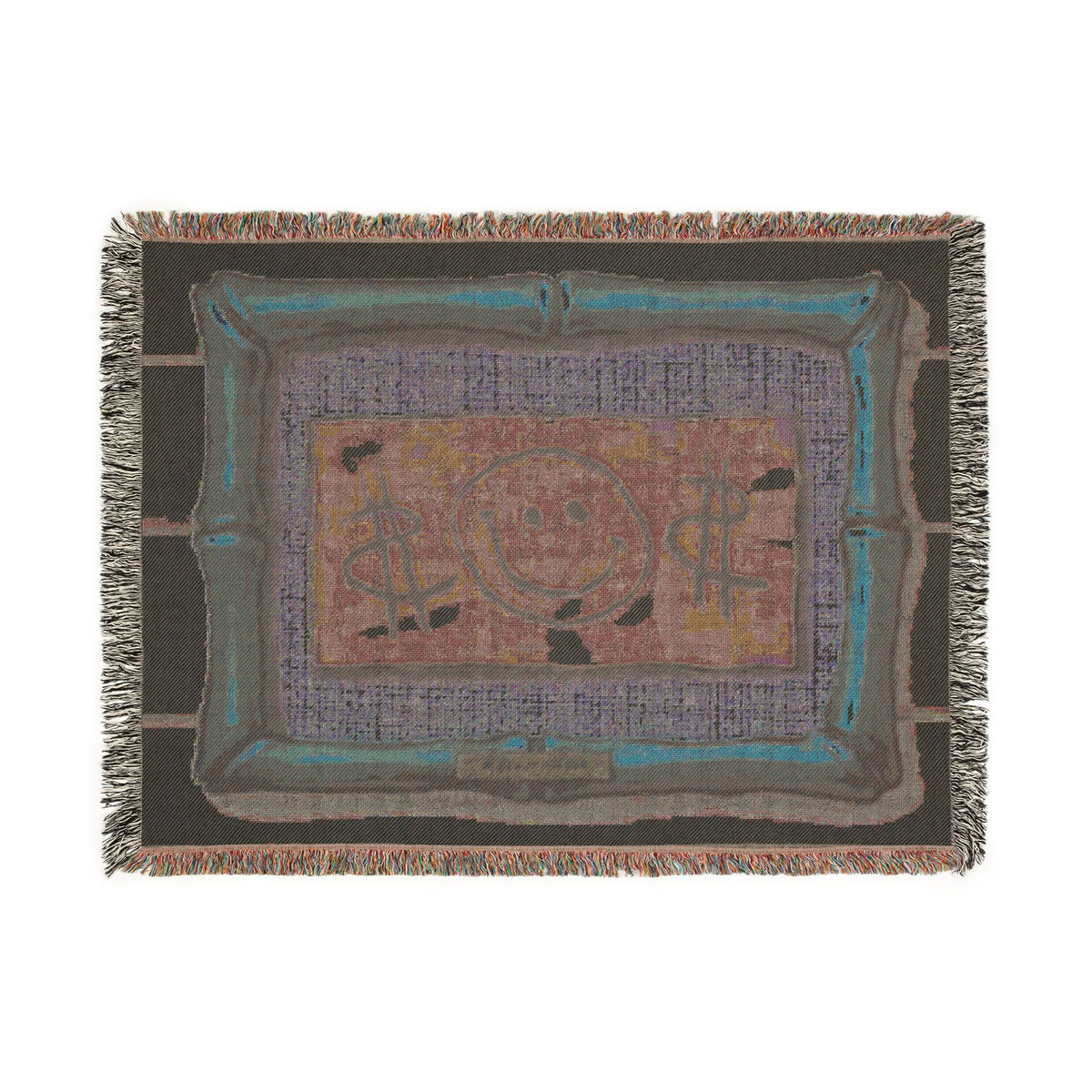Smiley Dollar Frame Woven Blanket | Money Motif Throw, Decorative Tapestry