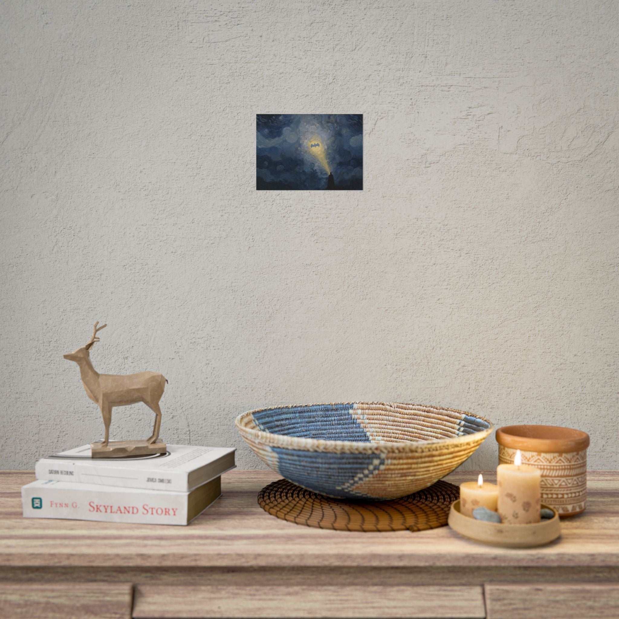 Bat Signal Starry Night Rolled Poster | Night Sky, Lighthouse Silhouette