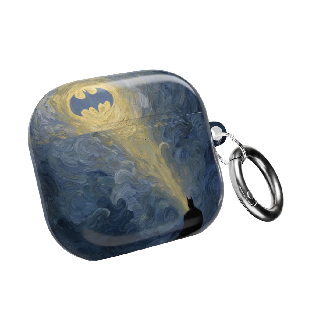 Bat Signal Starry Night AirPods Case, Dark Hero Earbud Cover, Gothic Superhero Inspired AirPod Pro Case, Glossy Full Wrap Gift
