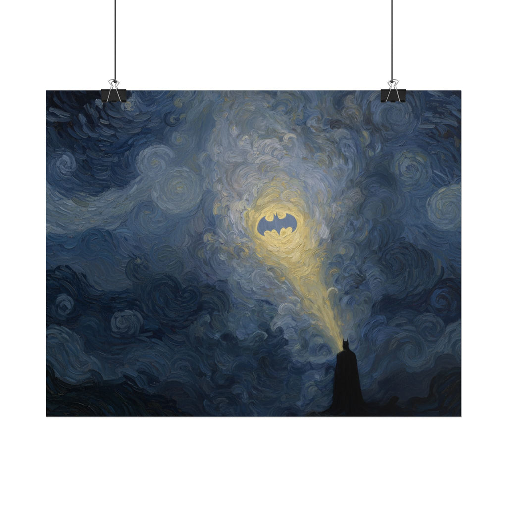 Bat Signal Starry Night Rolled Poster | Night Sky, Lighthouse Silhouette