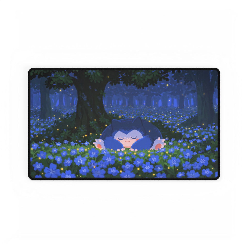 Sleeping Creature in Blue Floral Field Desk Mat | Night Forest Mouse Desk Mat