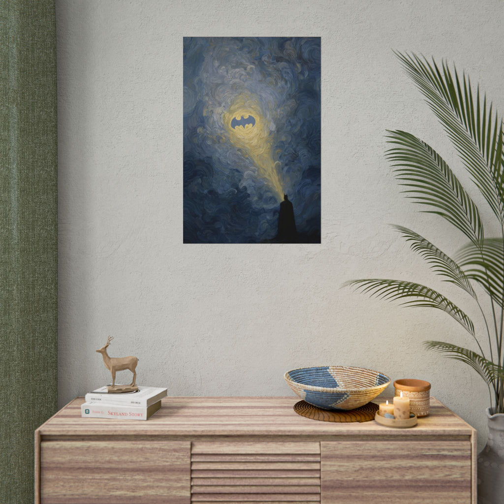 Bat Signal Starry Night Rolled Poster | Night Sky, Lighthouse Silhouette