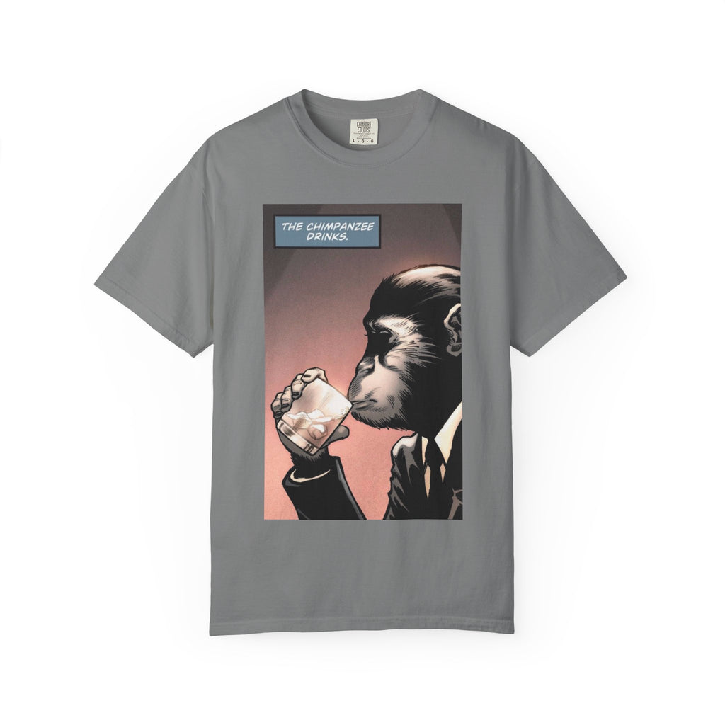 Chimpanzee Drinking Whiskey T-Shirt | Retro Comic Ape Illustration