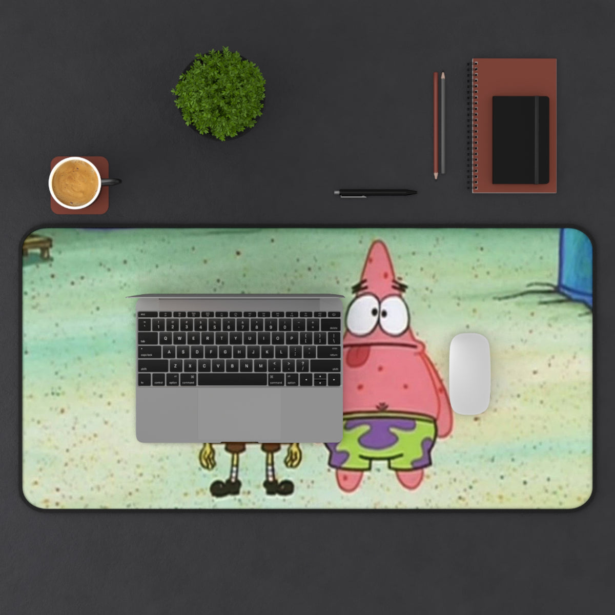 Peeking Sponge Cartoon Desk Mat | Cute Cartoon Desk Pad, Blue Window Illustration