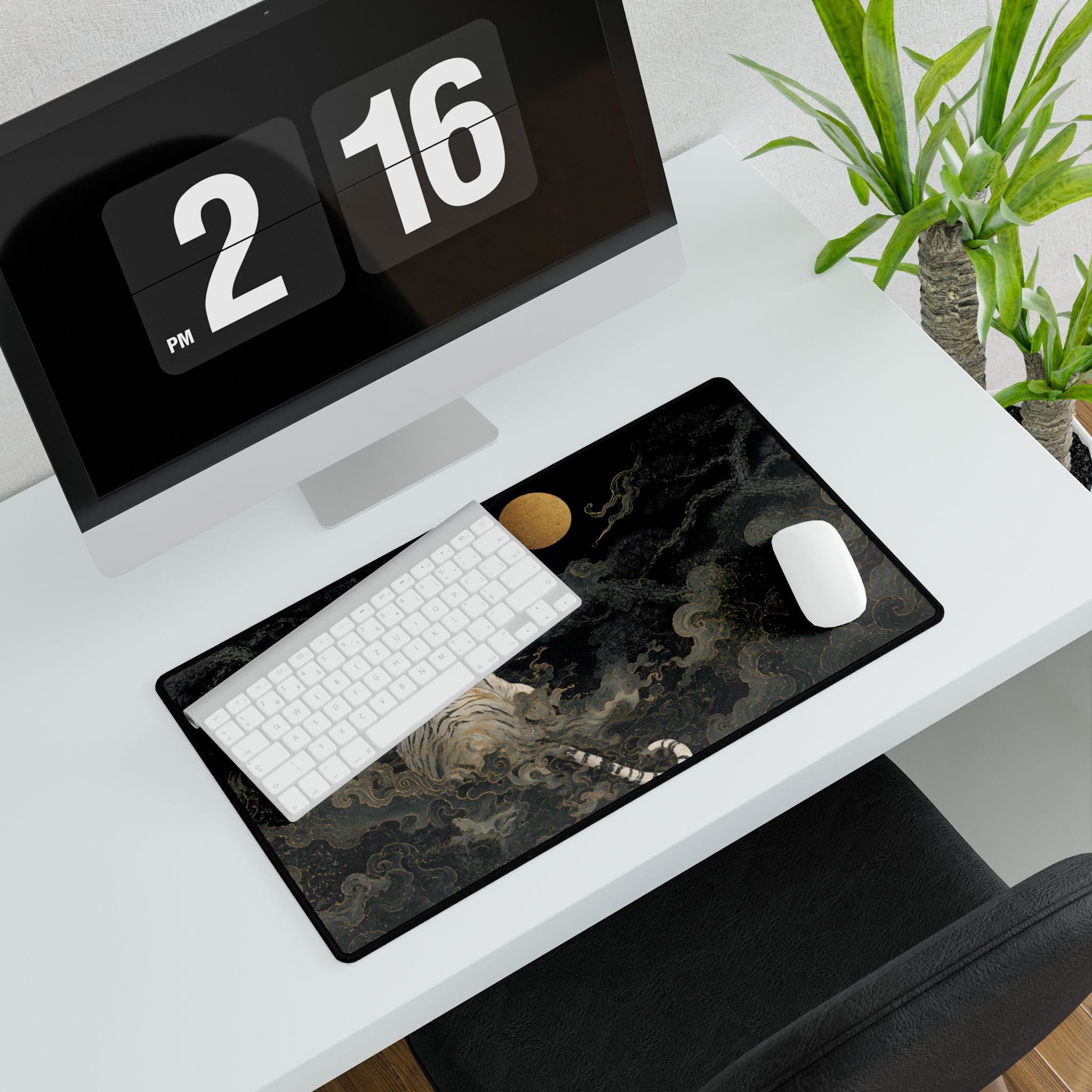 White Tiger Moon Desk Mat — Japanese-Inspired Artistic Gaming Mouse Pad Personalized Gifts