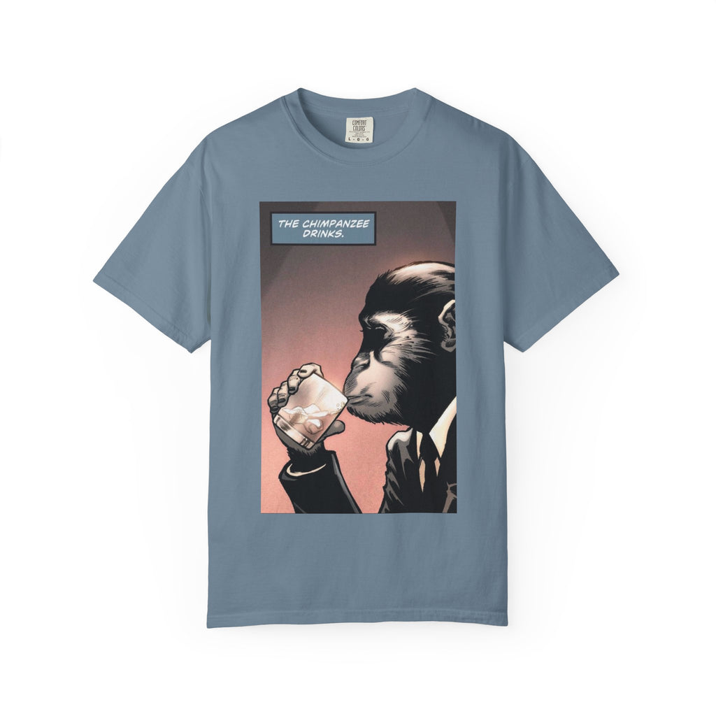 Chimpanzee Drinking Whiskey T-Shirt | Retro Comic Ape Illustration