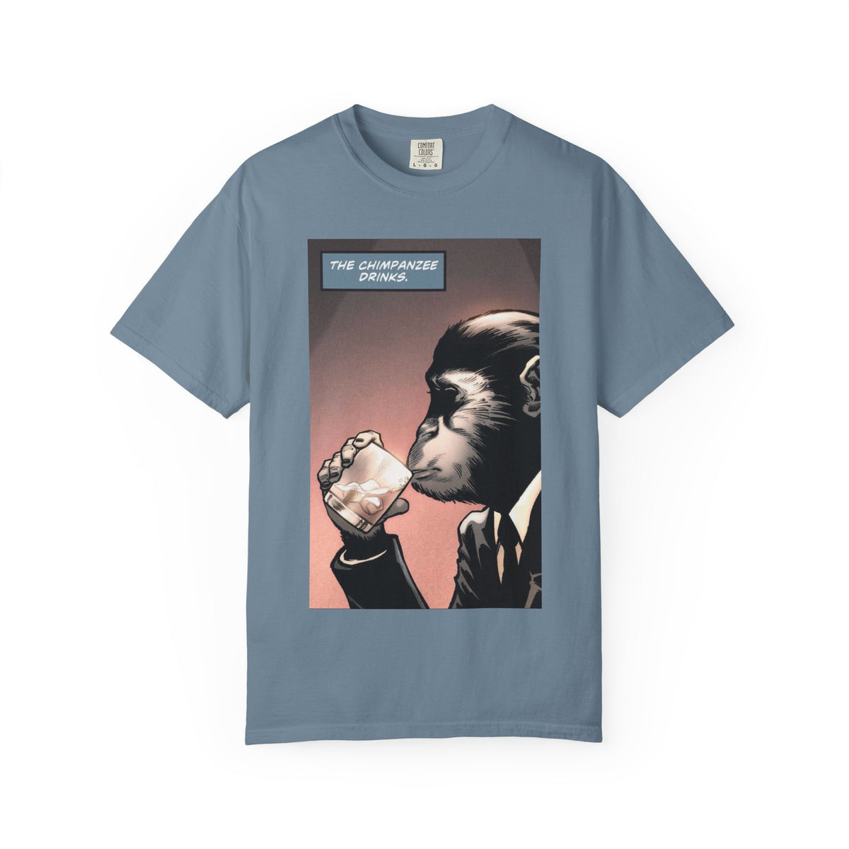 Chimpanzee Drinking Whiskey T-Shirt | Retro Comic Ape Illustration
