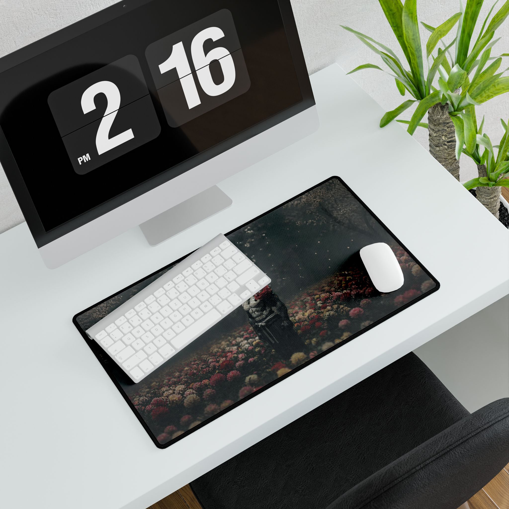 Mahoraga Gothic Garden Desk Mat — Surreal Floral Nightscape Mouse Pad