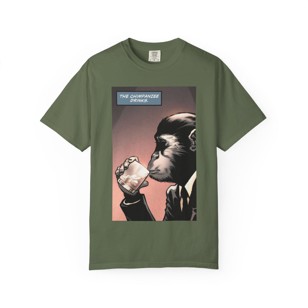 Chimpanzee Drinking Whiskey T-Shirt | Retro Comic Ape Illustration