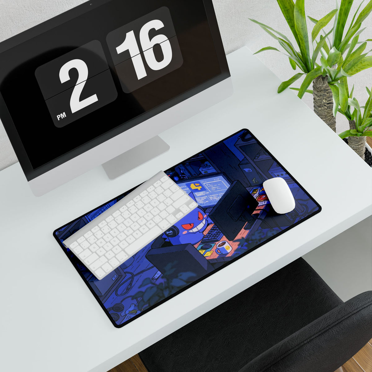 Purple Animal Gamer Night Desk Mat | Anime Gaming Deskpad, Cute Ghost Computer Setup