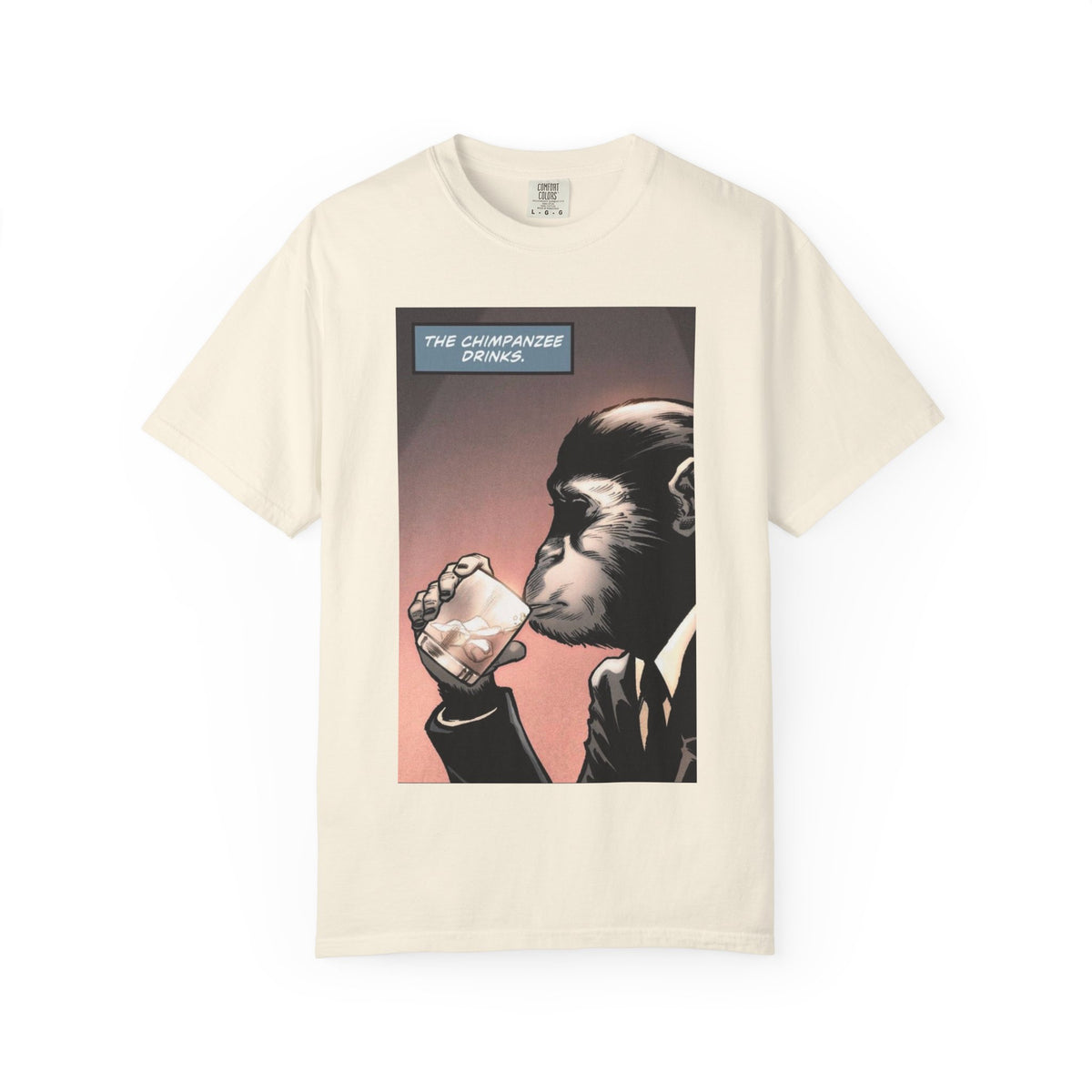 Chimpanzee Drinking Whiskey T-Shirt | Retro Comic Ape Illustration