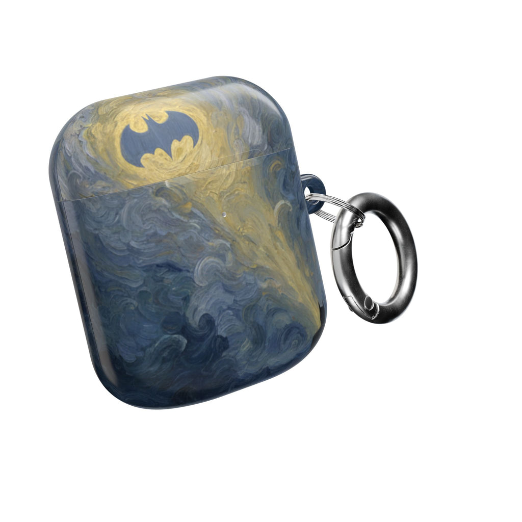 Bat Signal Starry Night AirPods Case, Dark Hero Earbud Cover, Gothic Superhero Inspired AirPod Pro Case, Glossy Full Wrap Gift