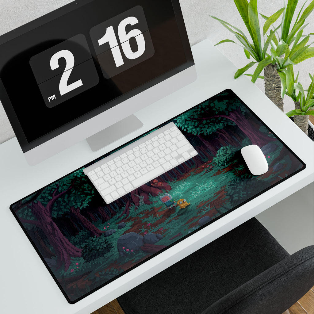 Mystical Forest Night Desk Mat | Pixel Art Woodland Scene