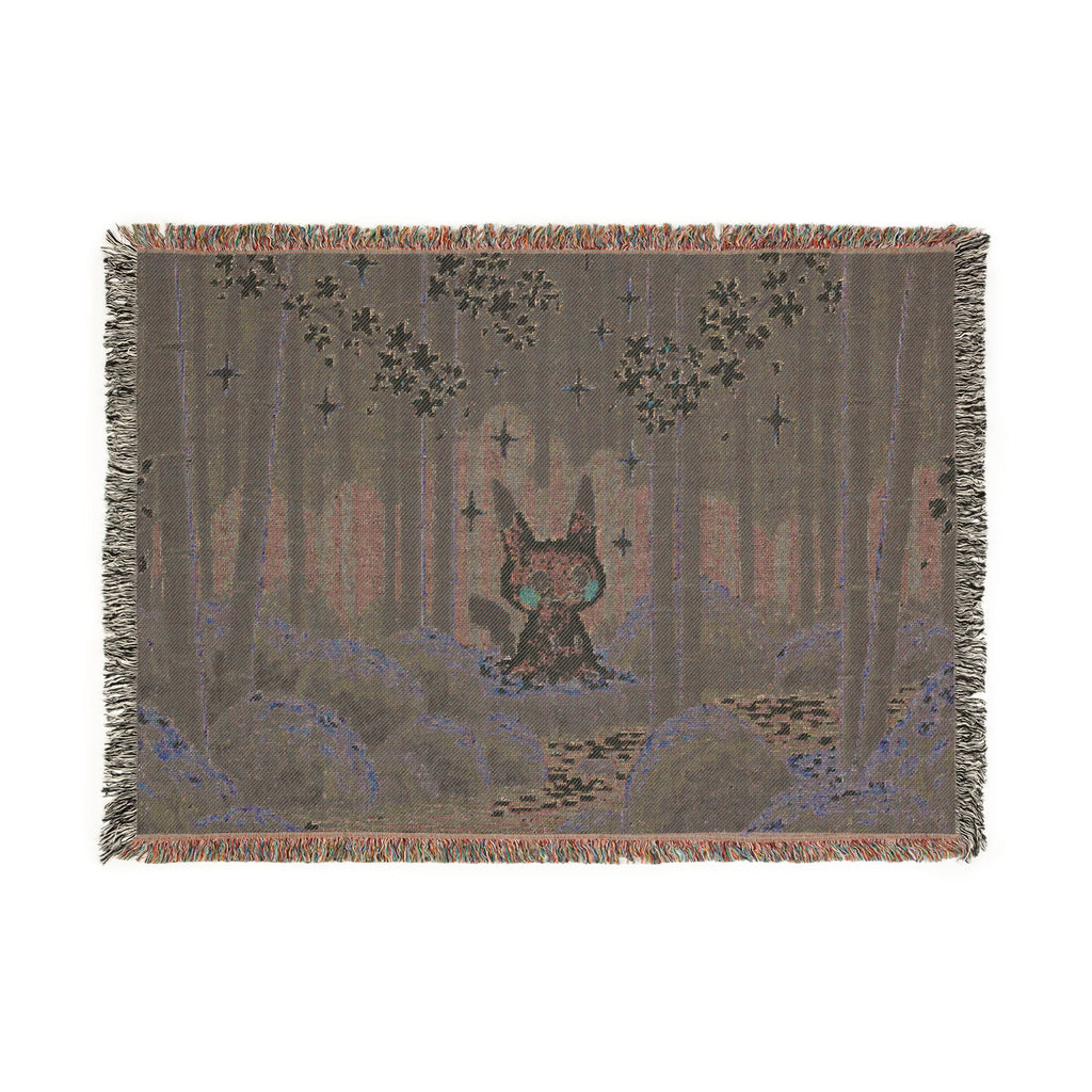 Pixel Forest Bunny Woven Blanket | Starry Night Woodland Throw