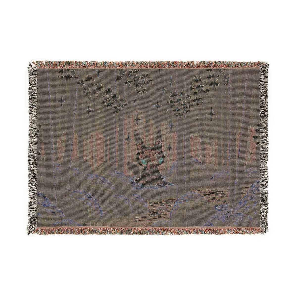 Pixel Forest Bunny Woven Blanket | Starry Night Woodland Throw