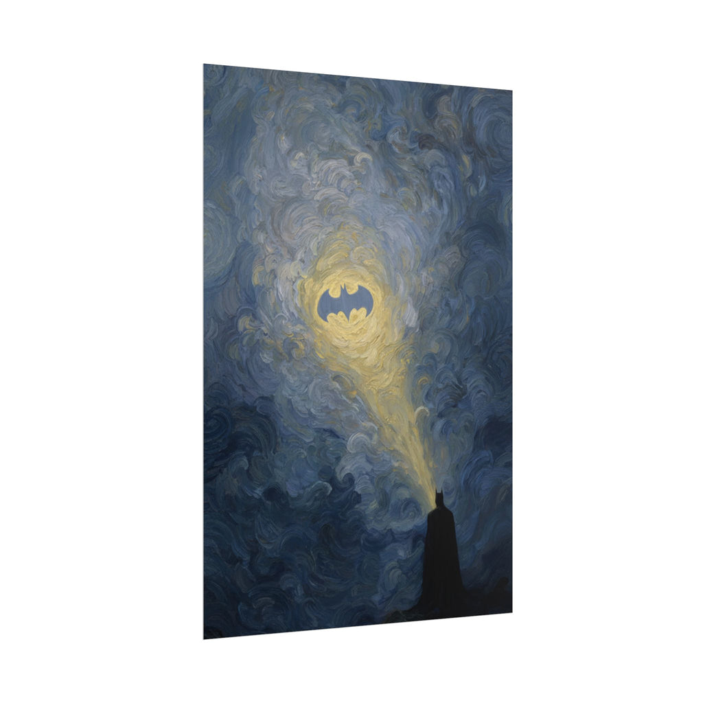 Bat Signal Starry Night Rolled Poster | Night Sky, Lighthouse Silhouette