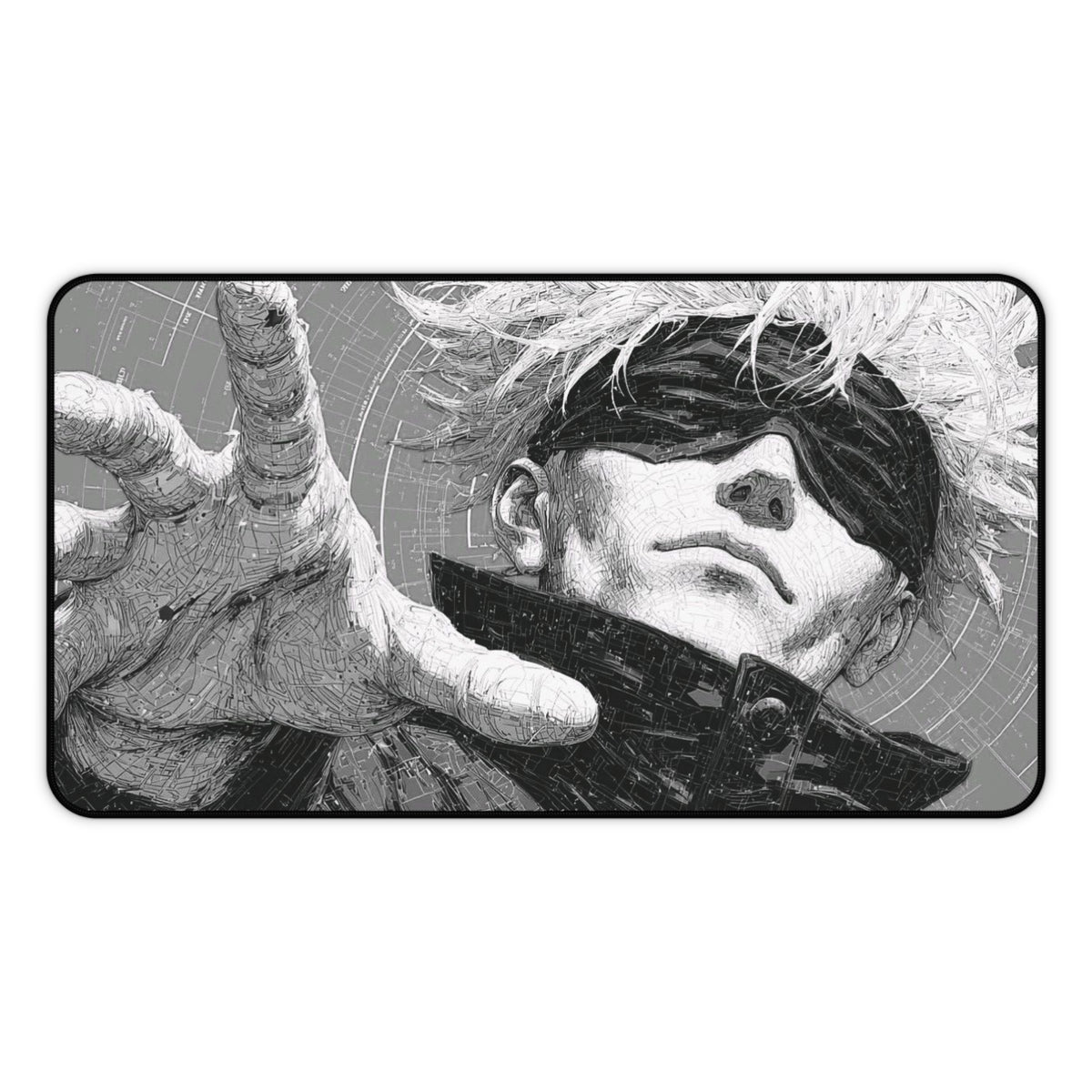 Gojo Satoru Manga Desk Mat, JJK Blindfolded Anime Hero Mousepad, Monochrome Gaming Mouse Pad, Dark Aesthetic XL Desk Pad, Gamer Gift