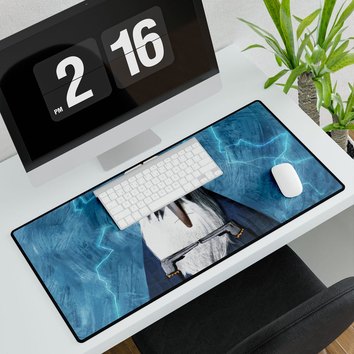 Penguin King illustration Desk Mat | Gaming Mousepad, Lightning Background