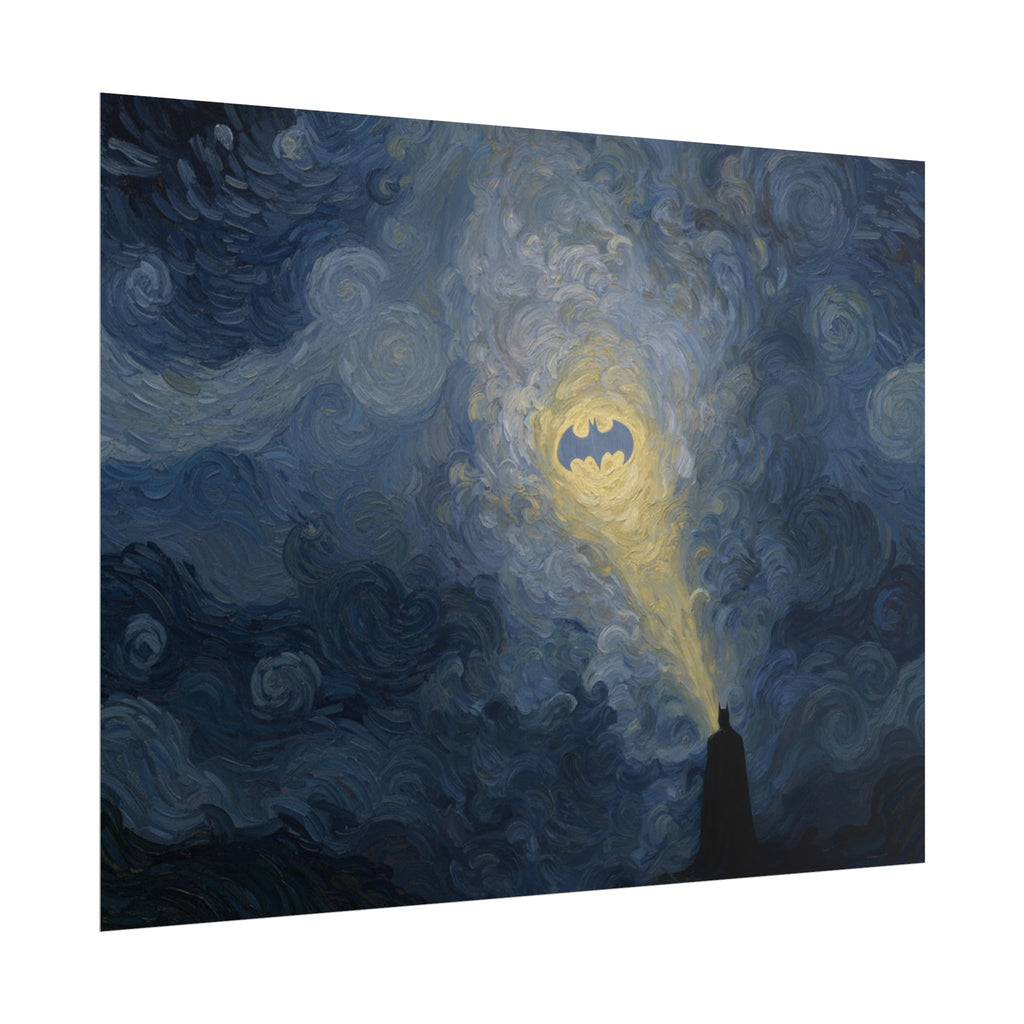 Bat Signal Starry Night Rolled Poster | Night Sky, Lighthouse Silhouette