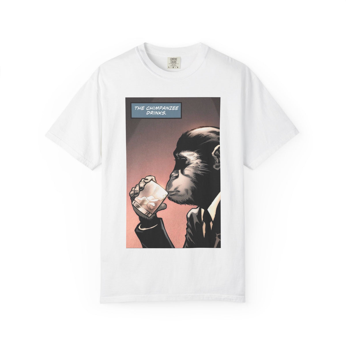 Chimpanzee Drinking Whiskey T-Shirt | Retro Comic Ape Illustration
