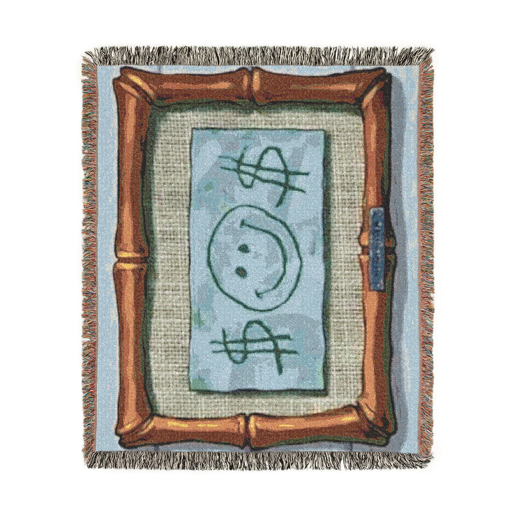 Smiley Dollar Frame Woven Blanket | Money Motif Throw, Decorative Tapestry