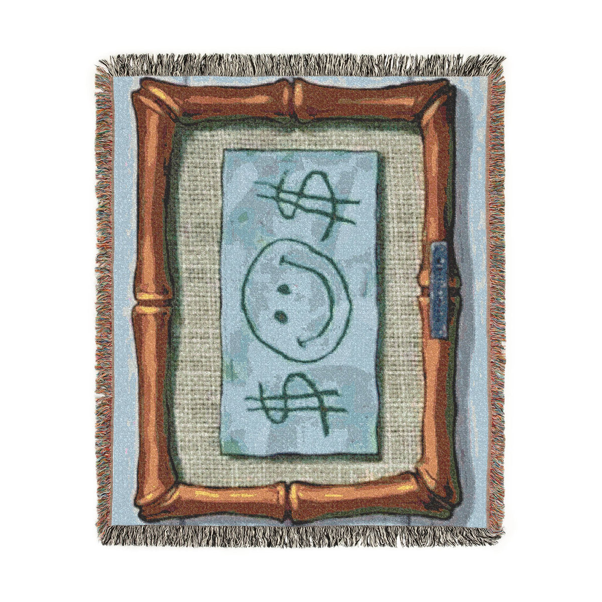 Smiley Dollar Frame Woven Blanket | Money Motif Throw, Decorative Tapestry