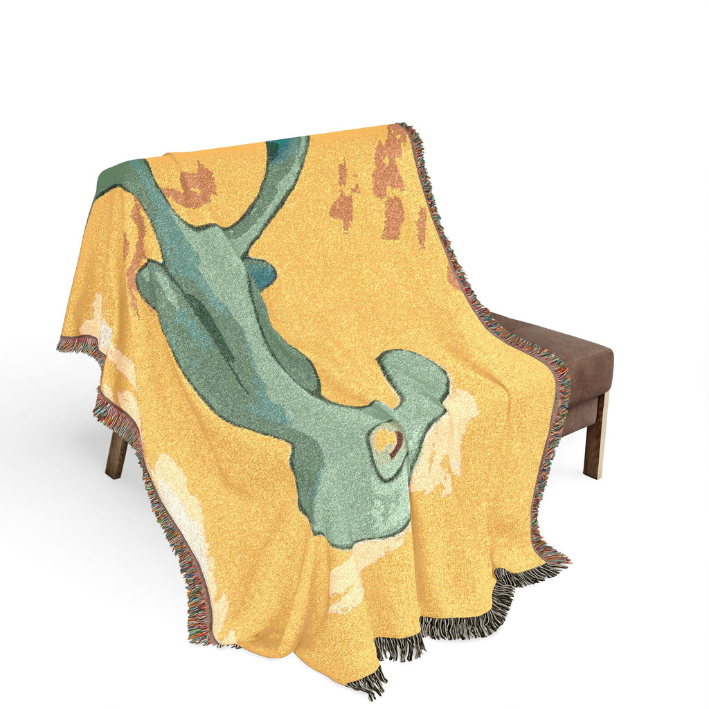 Abstract Woven Throw Blanket | Bold Color Block Cotton Blanket | Modern Art Fringe Throw | Textured Sofa Blanket