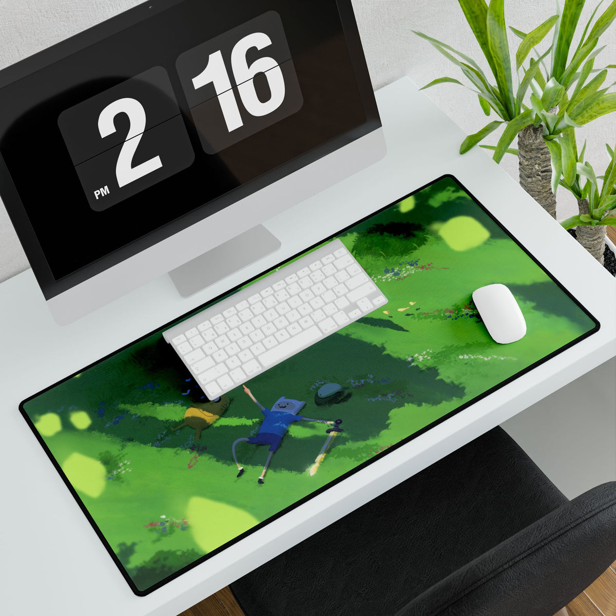 Adventure Time Relaxing Meadow Scene Desk Mat | Green Nature Landscape Mouse Pad