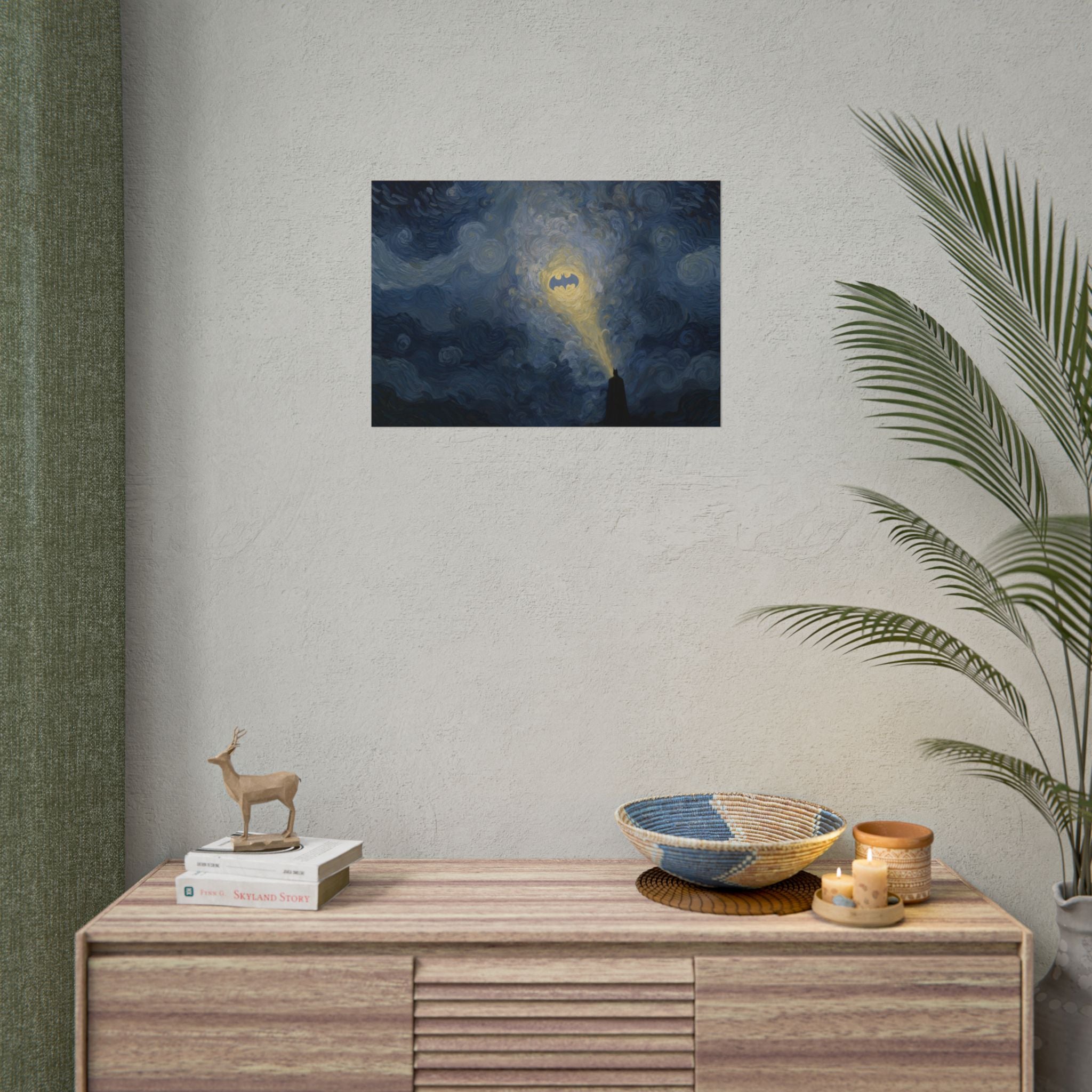 Bat Signal Starry Night Rolled Poster | Night Sky, Lighthouse Silhouette