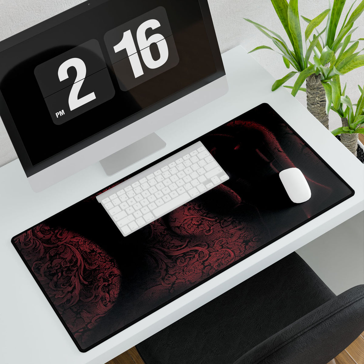 Red Velvet Oni Pattern Desk Mat | Large Gaming Mousepad