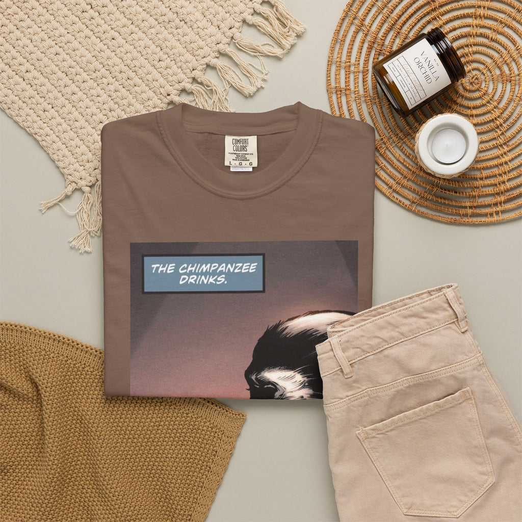 Chimpanzee Drinking Whiskey T-Shirt | Retro Comic Ape Illustration