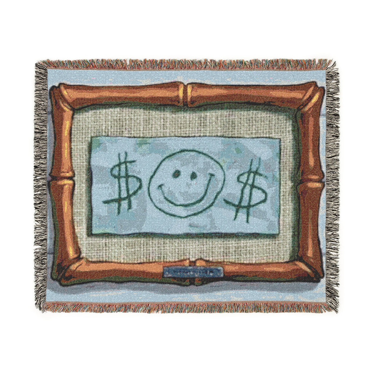 Smiley Dollar Frame Woven Blanket | Money Motif Throw, Decorative Tapestry