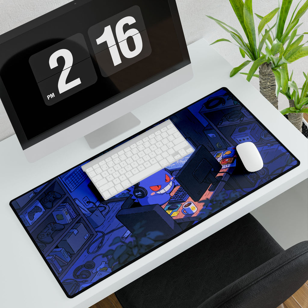 Purple Animal Gamer Night Desk Mat | Anime Gaming Deskpad, Cute Ghost Computer Setup