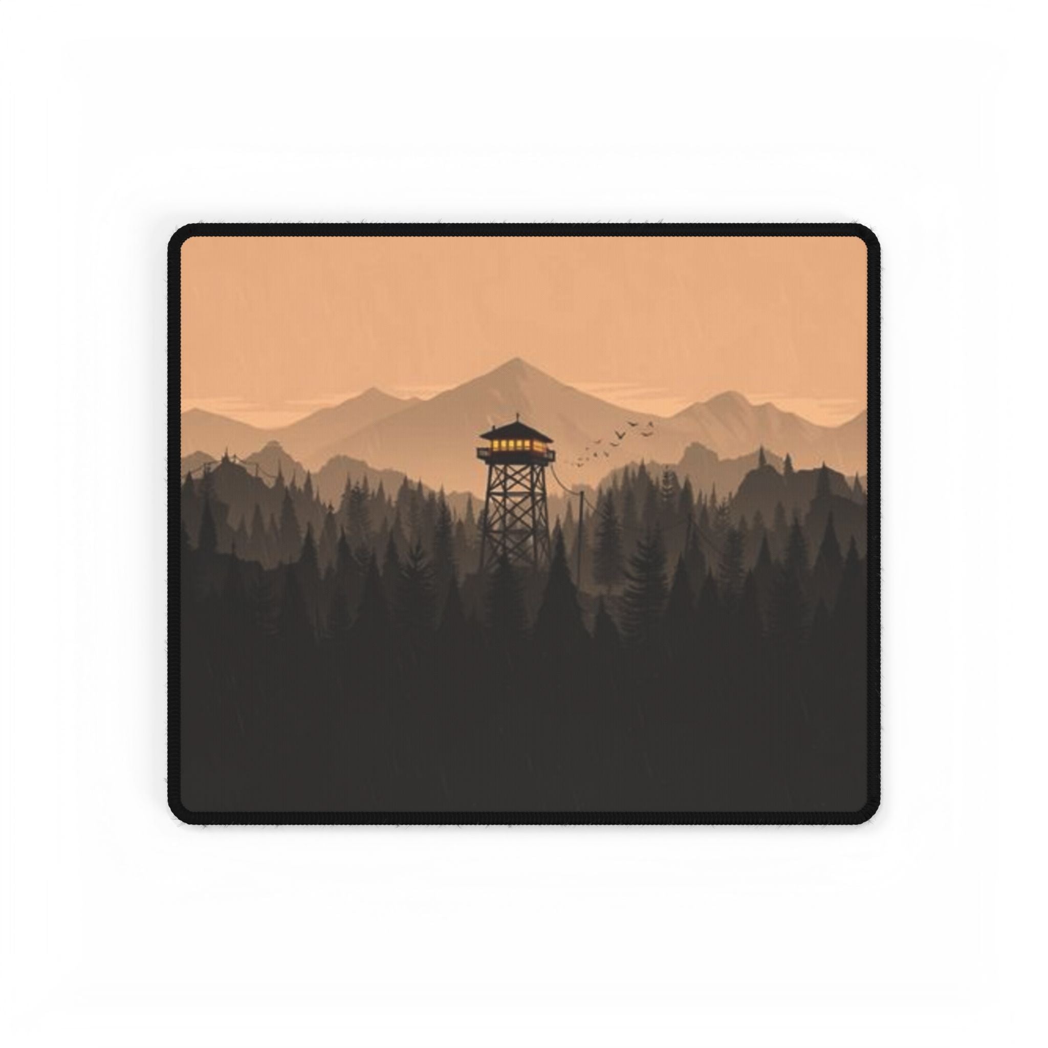 Forest Fire Watch Desk Mat — Mountain Silhouette Desk Pad Personalized Gifts