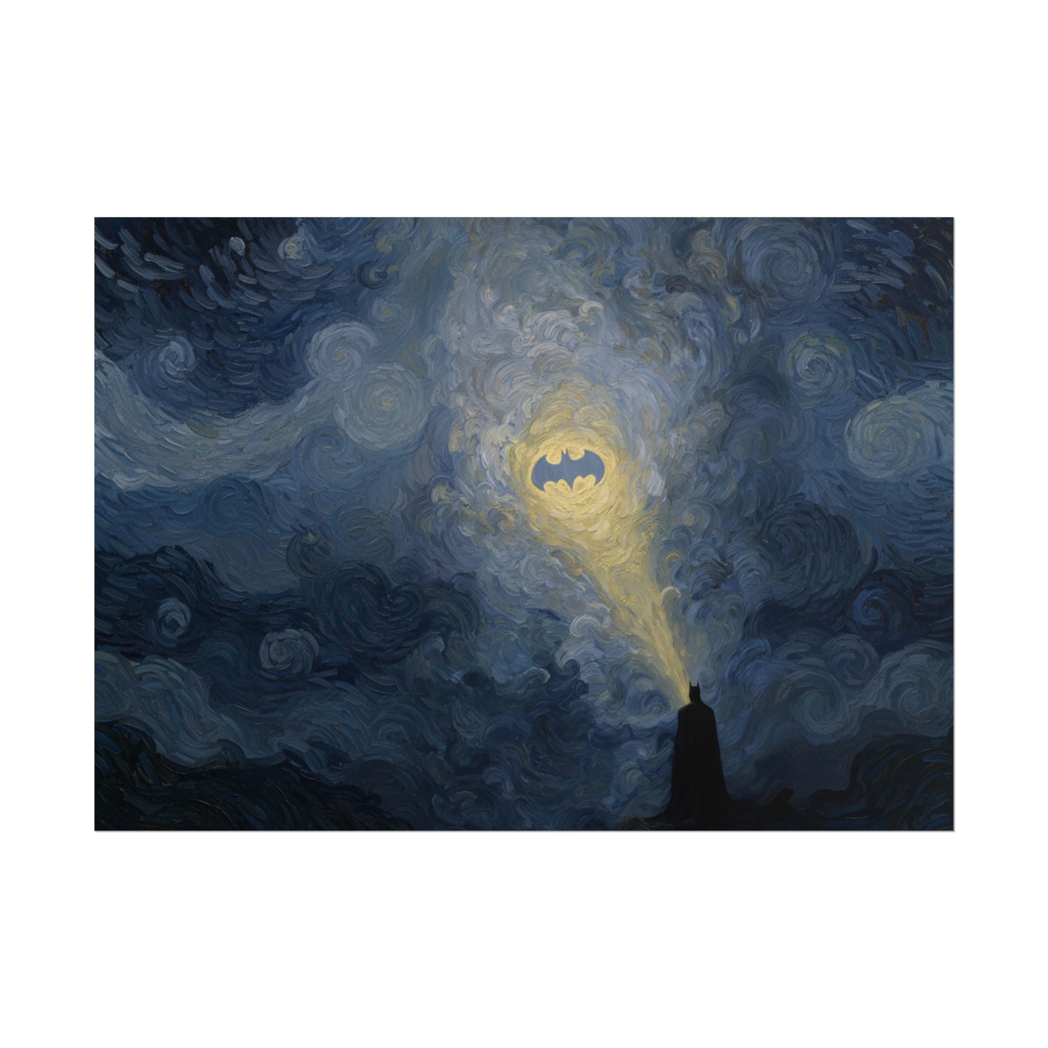 Bat Signal Starry Night Rolled Poster | Night Sky, Lighthouse Silhouette