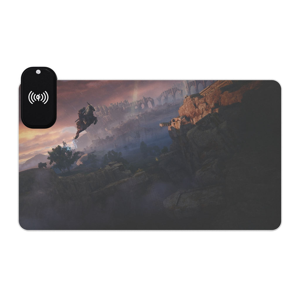 Gaming Mouse Pad, Elden Ring Wireless Charging, Anime Artwork Desk Mat, RGB LED Light Strip, Non-Slip Base, Qi Compatible, Custom Design,