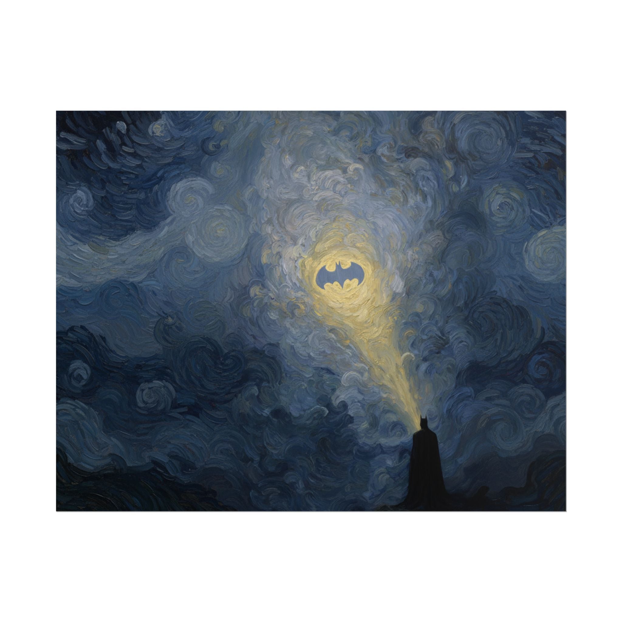 Bat Signal Starry Night Rolled Poster | Night Sky, Lighthouse Silhouette