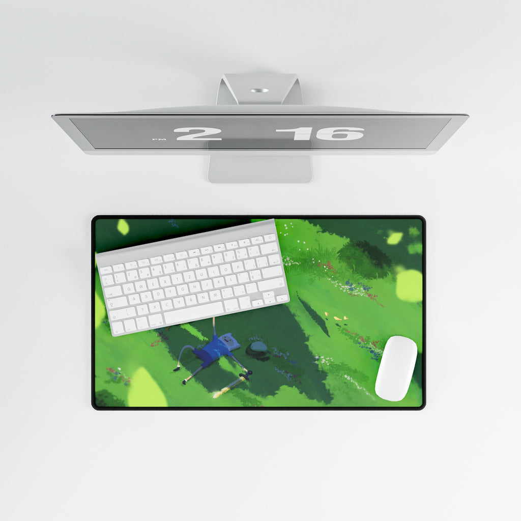 Adventure Time Relaxing Meadow Scene Desk Mat | Green Nature Landscape Mouse Pad