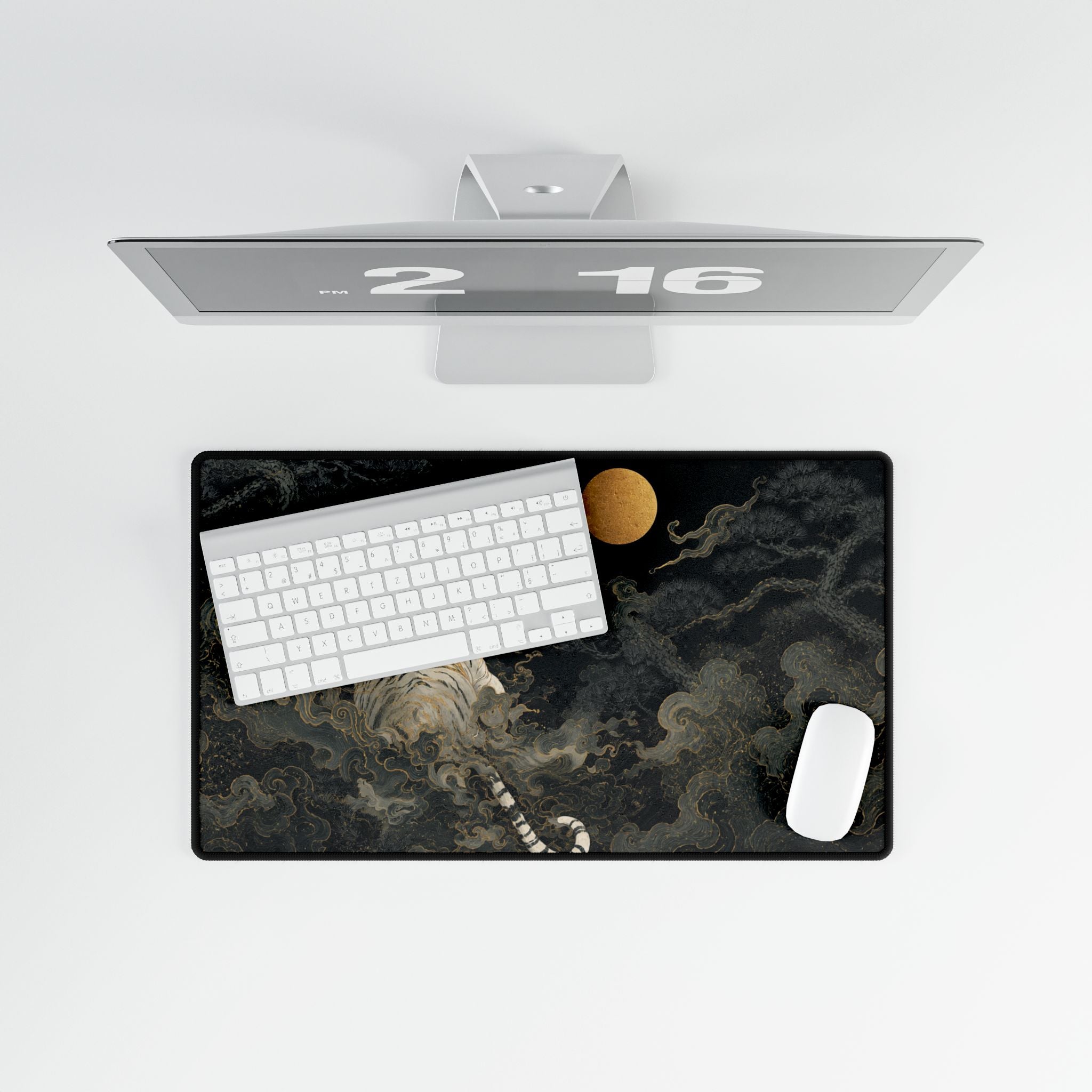 White Tiger Moon Desk Mat — Japanese-Inspired Artistic Gaming Mouse Pad Personalized Gifts