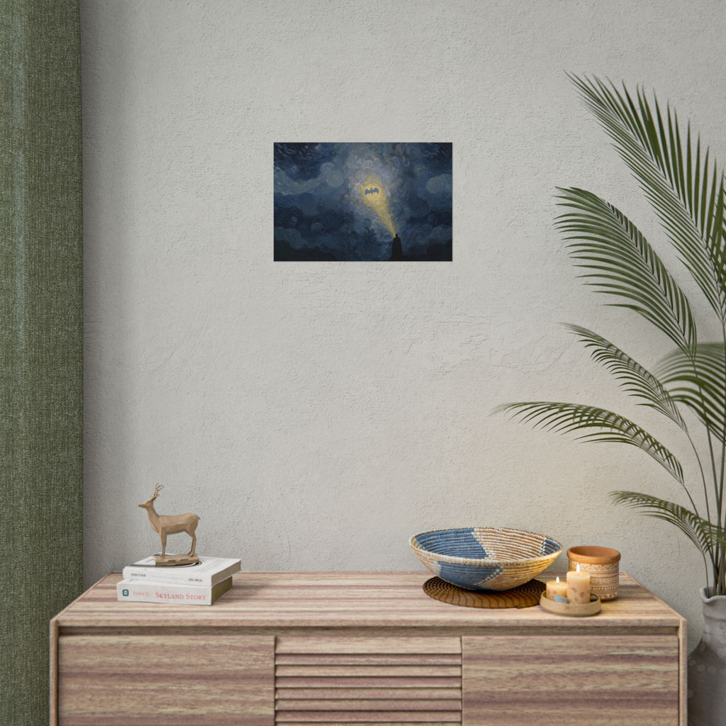 Bat Signal Starry Night Rolled Poster | Night Sky, Lighthouse Silhouette