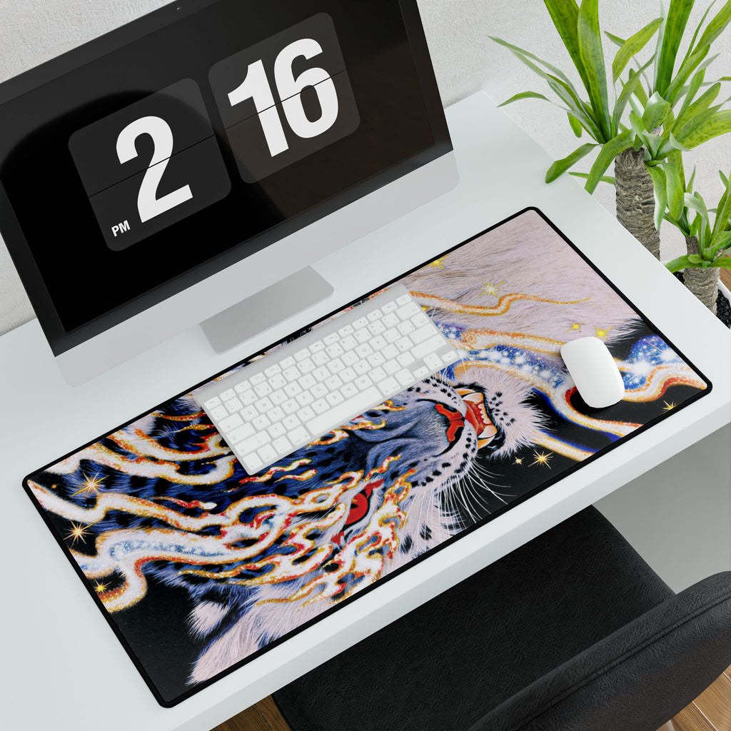 Flaming Tiger Head Desk Mat | Large Gaming Mousepad
