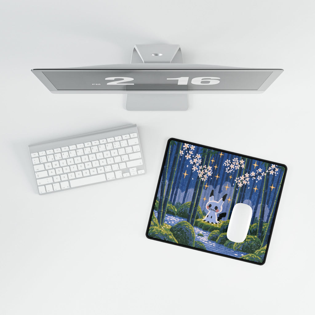 Forest Fox Woodland Scene Desk Mat | Cherry Blossoms Night Bamboo