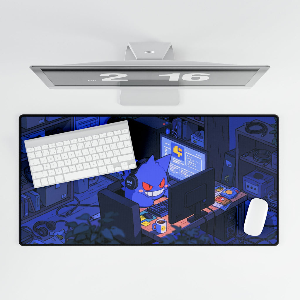 Purple Animal Gamer Night Desk Mat | Anime Gaming Deskpad, Cute Ghost Computer Setup