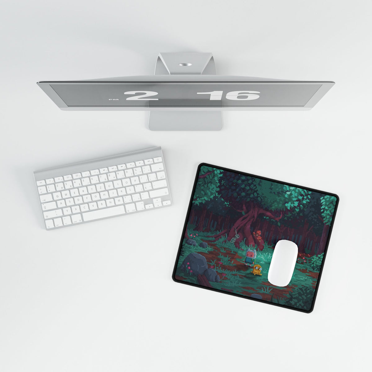 Mystical Forest Night Desk Mat | Pixel Art Woodland Scene
